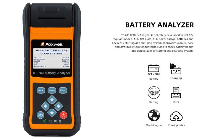 Foxwell BT780 Battery Analyzer with Built-in Thermal Printer 1