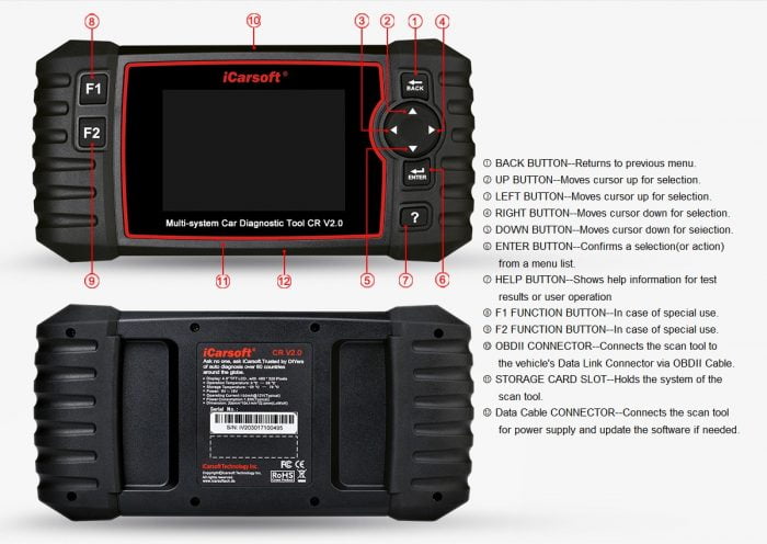 iCARSOFT CR V2.0 1+4 Key Functions