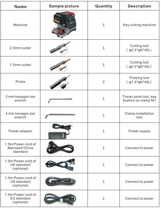 Xhorse Condor Dolphin XP005 Automatic Key Cutting Machine Package List 1
