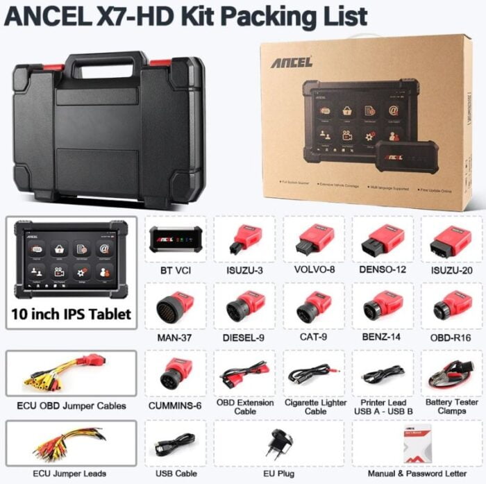 Ancel X7 HD Heavy Duty Truck Diagnostic Tool Package List