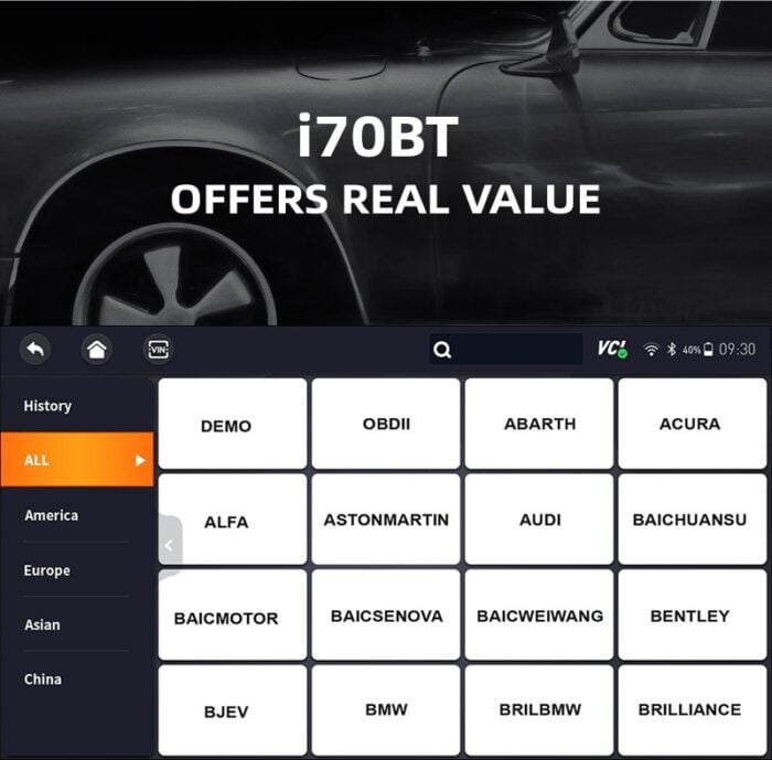 Foxwell i70BT Automotive Diagnostic System Vehicle Coverage