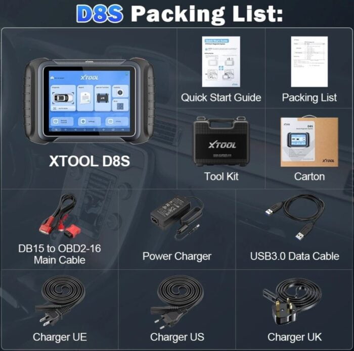 XTool D8S Smart Diagnostic Tool & Key programmer Package List